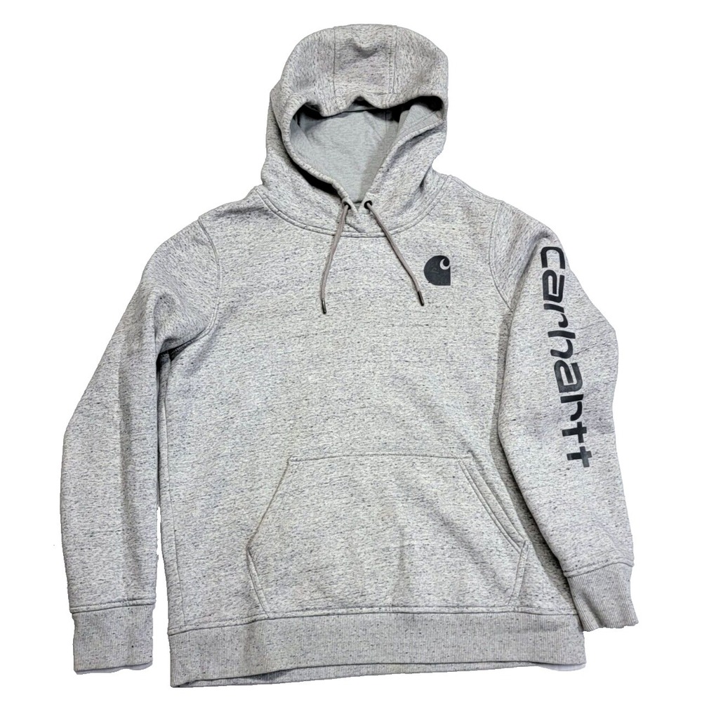 Carhartt Relaxed Fit Heathered Gray Spell Out Workwear Hoodie Womens Large 12/14